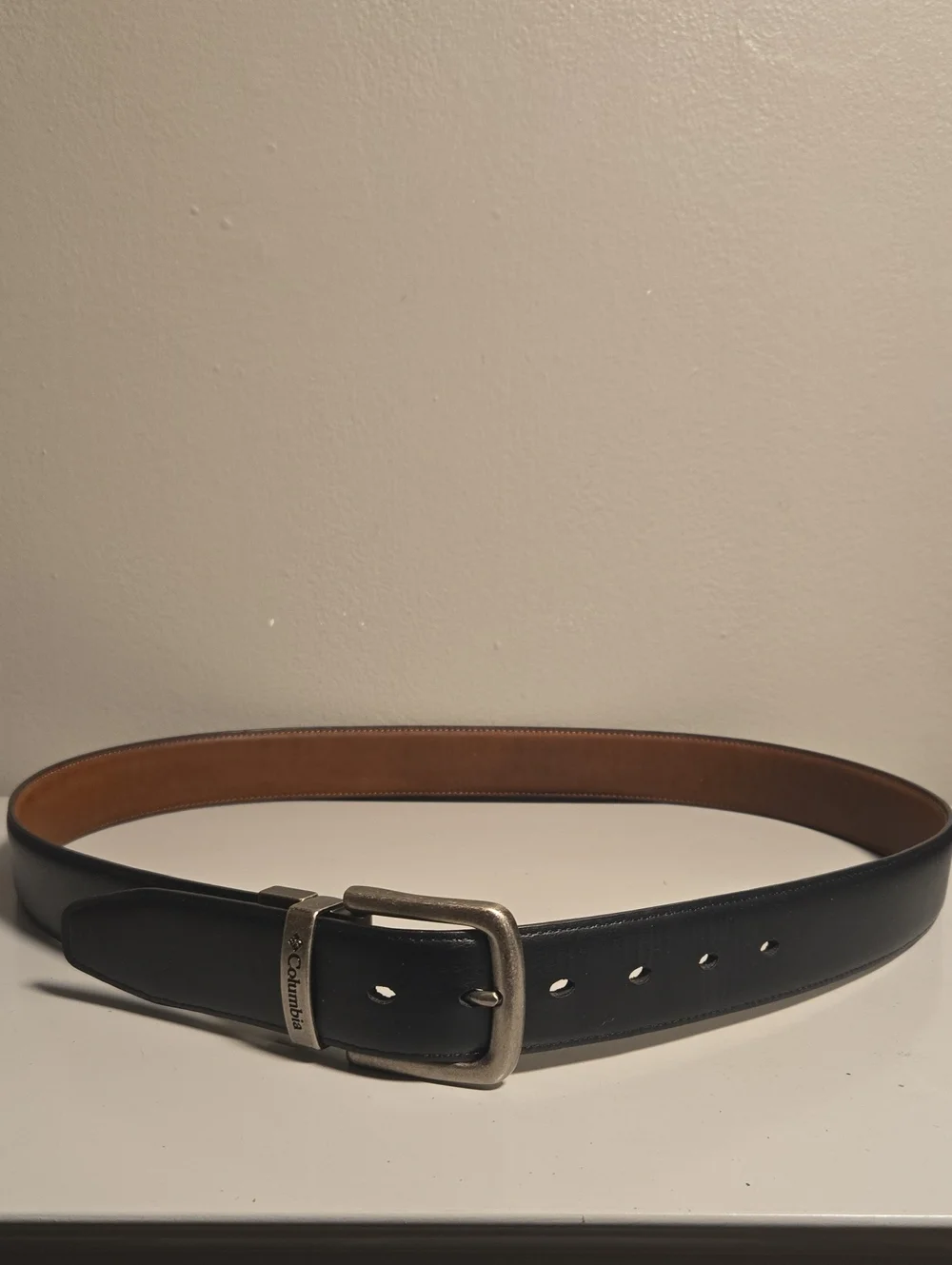 Columbia Men's Black and Brown Reversible Leather Belt with Antiqued Buckle
